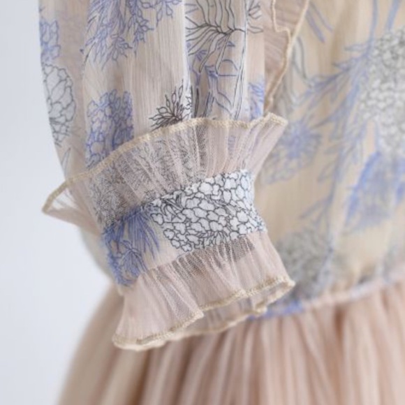 Chicwish- Floral Pleated Dress With Ruffle Detail - L - Picture 13 of 15